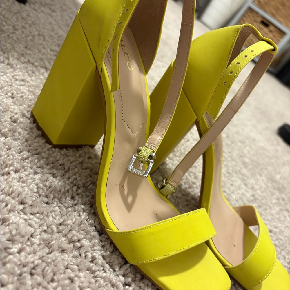 Aldo Bright Yellow Block Heel Sandals